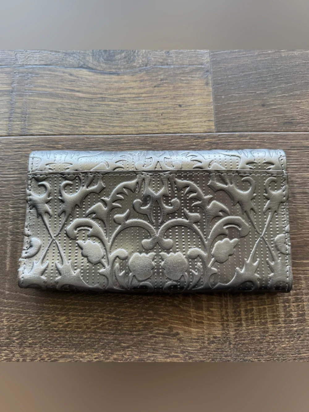 Patricia Nash Embossed Metallic Silver Leather Trifold Wallet